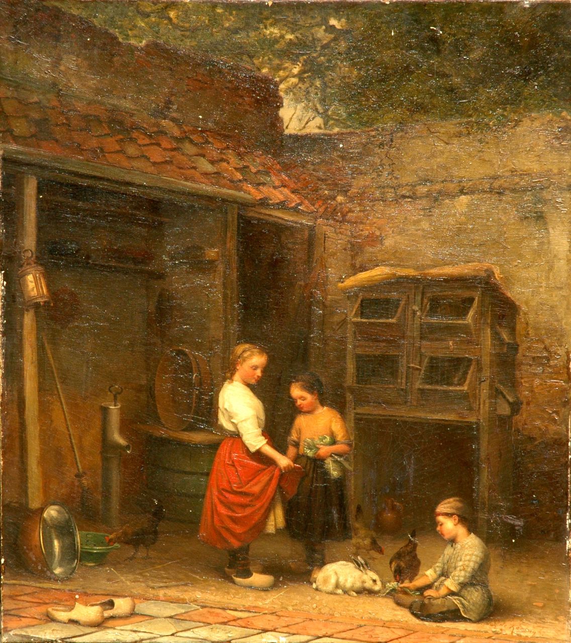 Koningh L. de | Leonard de Koningh, In the courtyard, oil on canvas 70.3 x 61.8 cm, signed l.r.