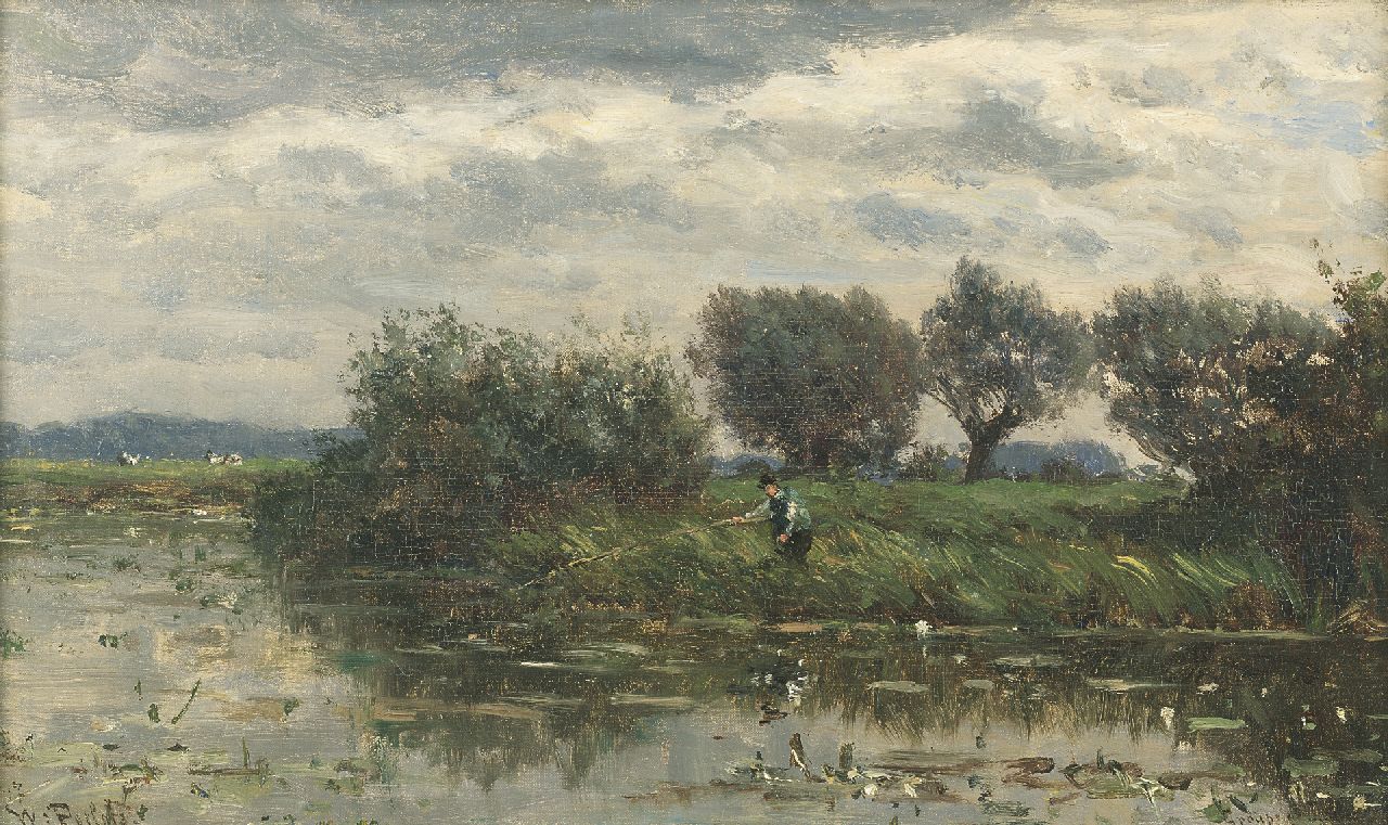 Roelofs W.  | Willem Roelofs, Willows at the waterfront, Loosdrecht, oil on canvas 26.5 x 44.0 cm, signed l.r.