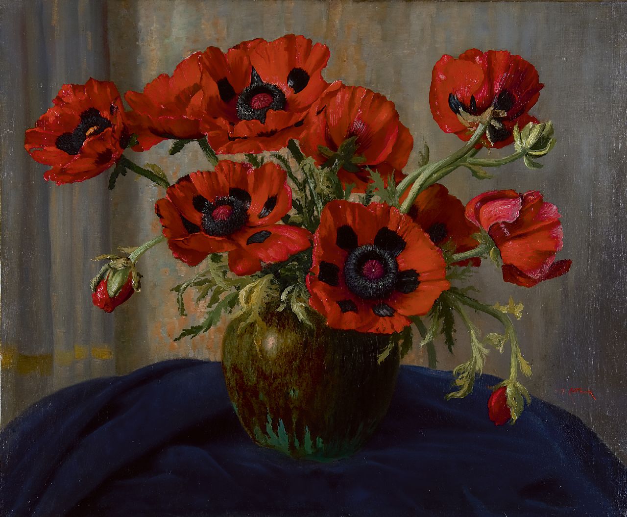 Piet Cottaar | Roses in a vase, oil on canvas, 54.8 x 66.8 cm, signed l.r. and l.r.