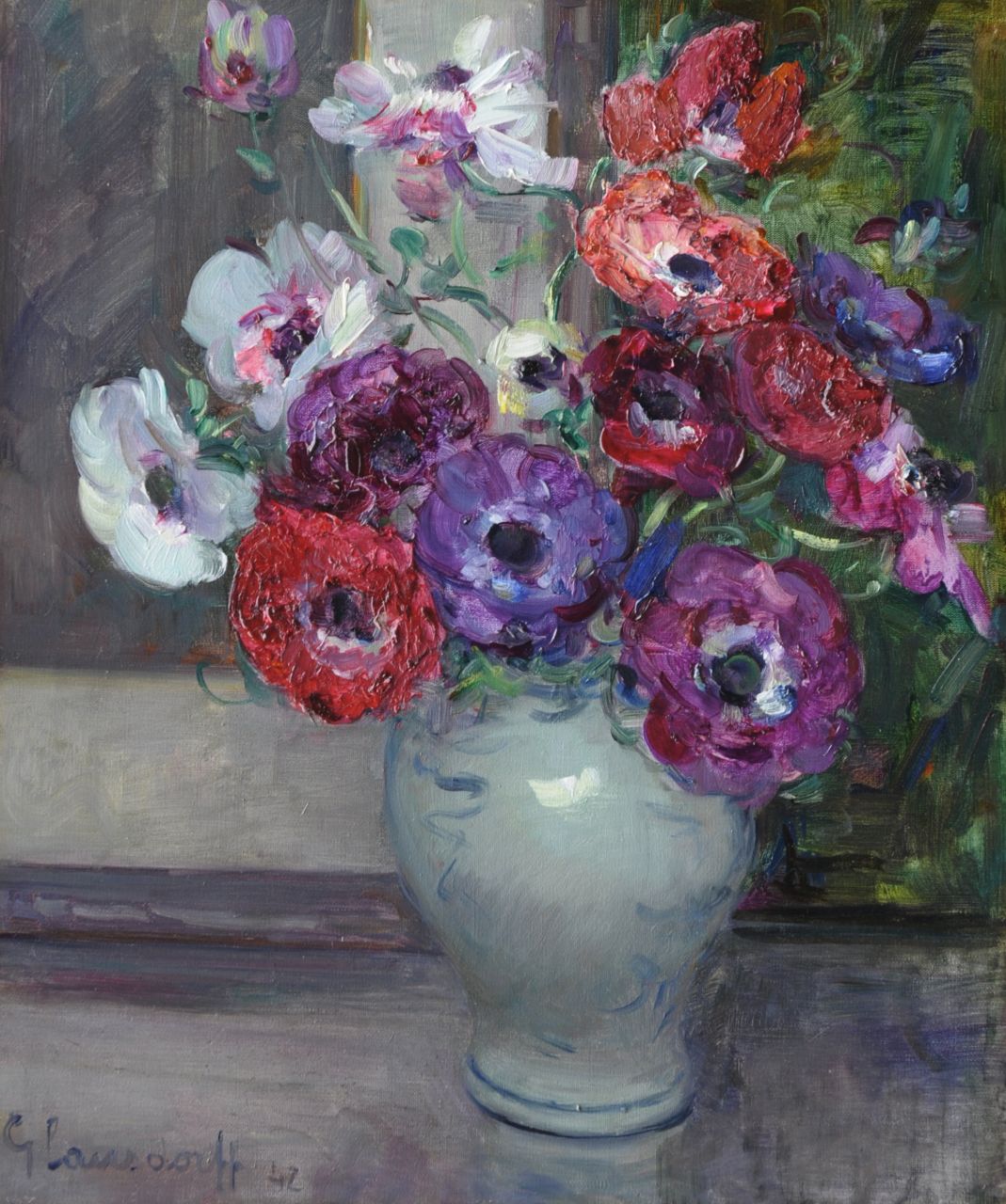 Glansdorff H.  | Hubert Glansdorff, Anemones, oil on canvas 46.0 x 38.0 cm, signed l.l.