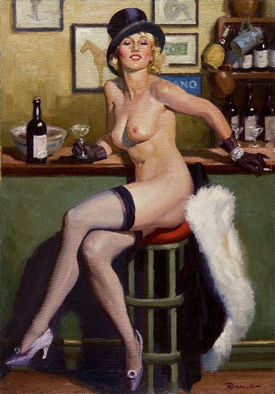 William Reusswig | Entertainment at the bar, oil on canvas, 71.6 x 51.1 cm, signed l.r. and painted in the 1930s