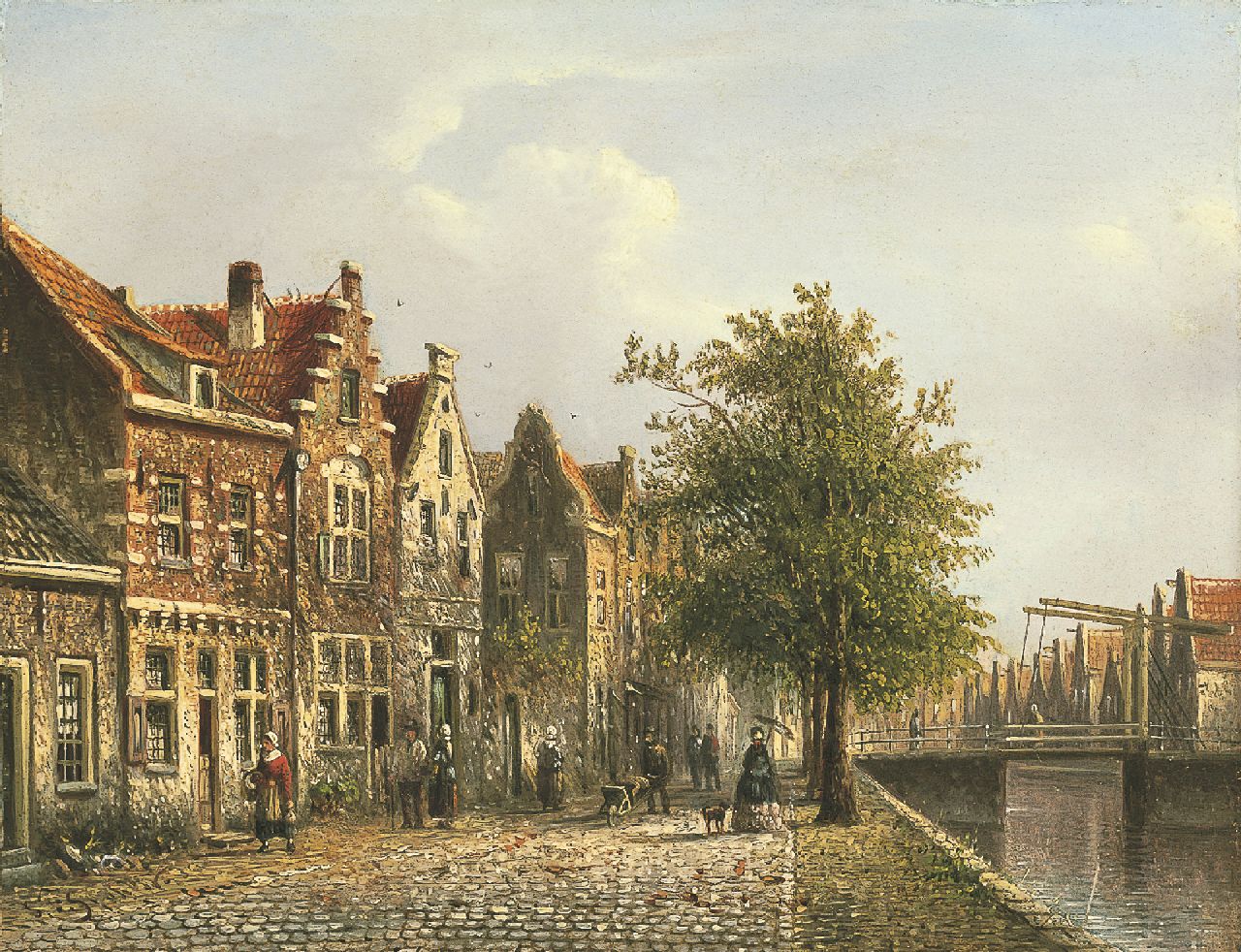 Spohler J.F.  | Johannes Franciscus Spohler, Canal with quay and drawbridge, oil on panel 15.8 x 20.6 cm, signed l.l.