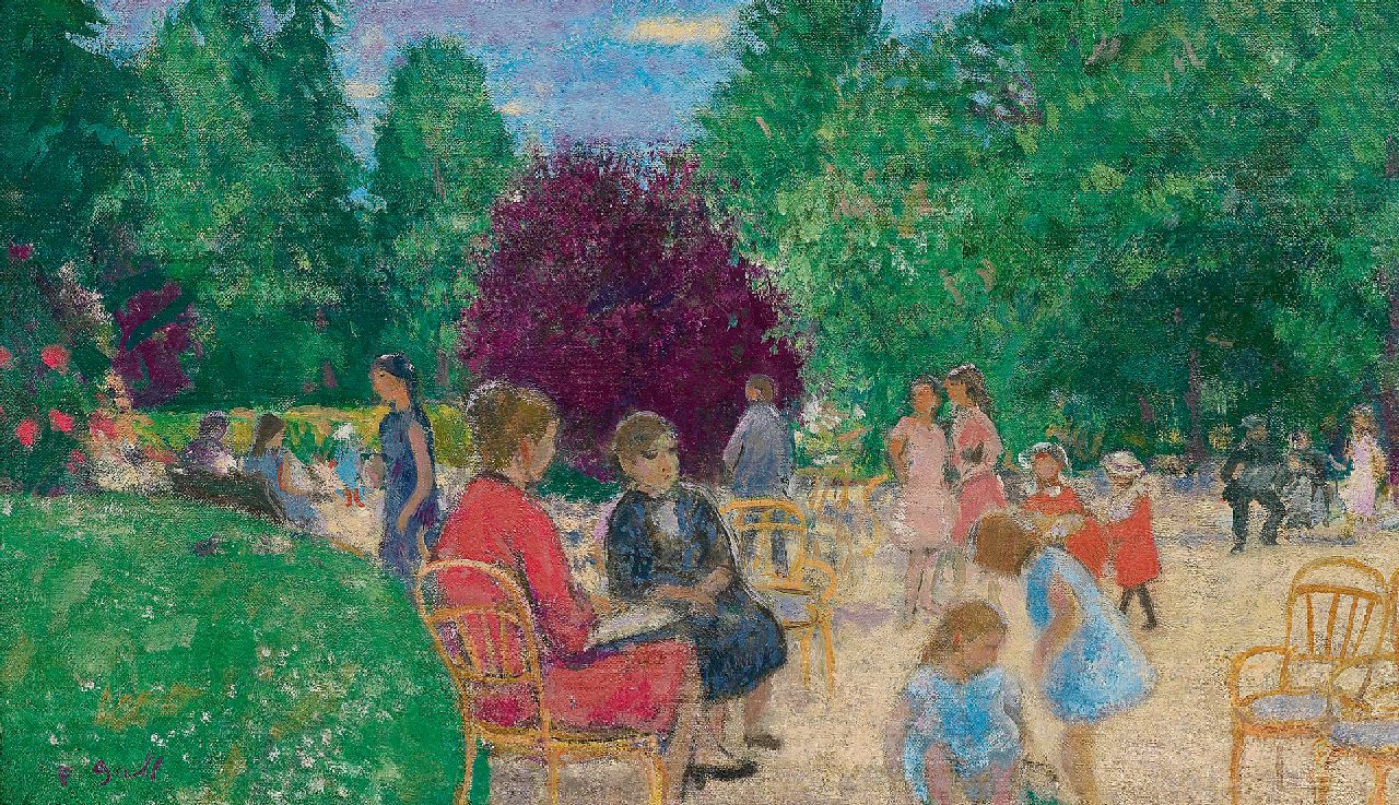 François Gall | Dans le parc, oil on canvas, 27.2 x 46.2 cm, signed l.l.