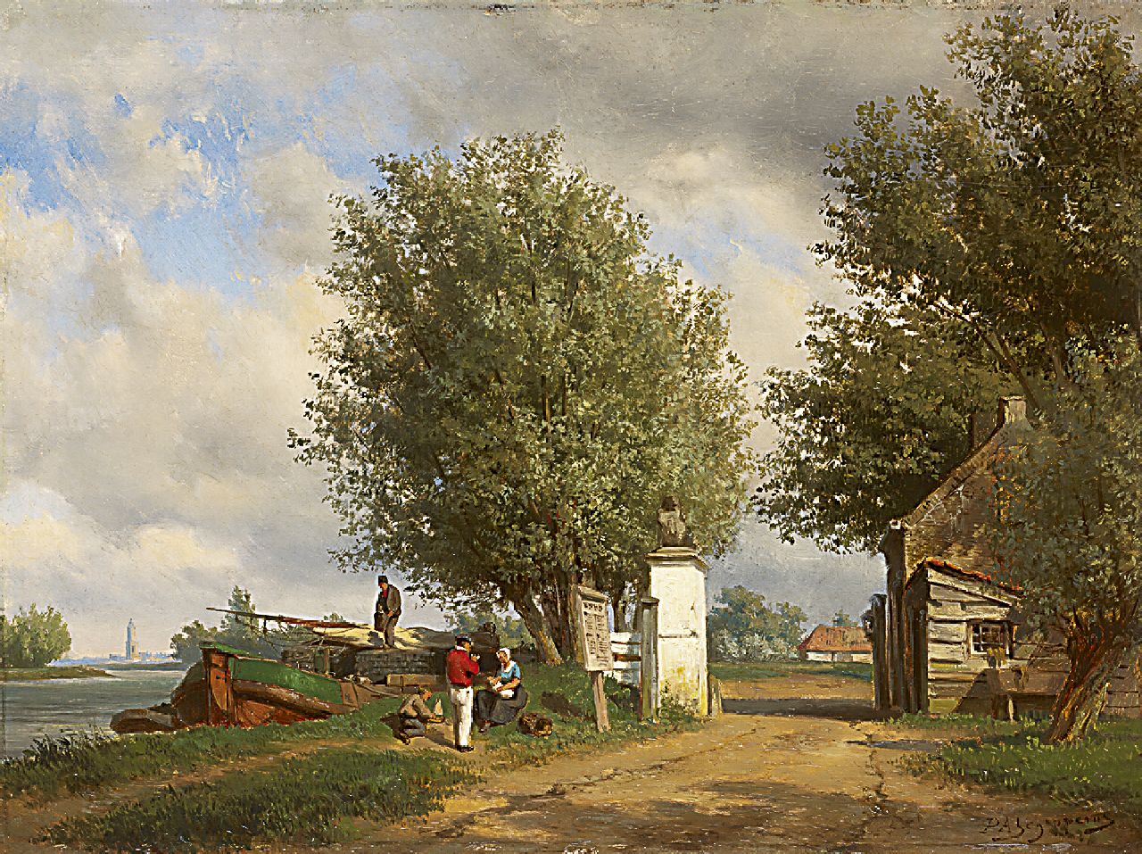 Schipperus P.A.  | Pieter Adrianus 'Piet' Schipperus, A summer afternoon along the water near Rhenen, oil on panel 40.6 x 54.8 cm, signed l.r.