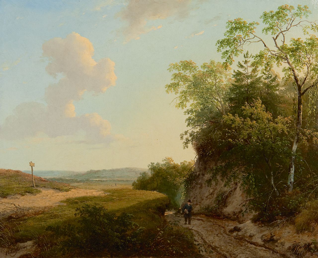 Schelfhout A.  | Andreas Schelfhout | Paintings offered for sale | An extensive summer landscape, oil on canvas 33.6 x 41.3 cm, signed l.l. and painted ca. 1830