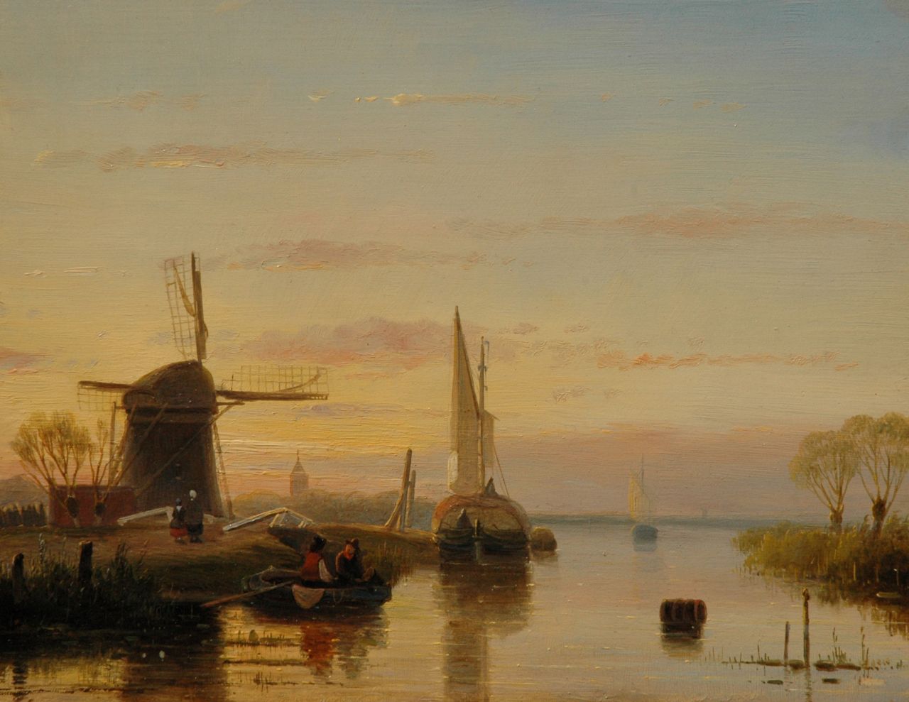 Hoen C.P. 't | Cornelis Petrus 't Hoen, A river view with windmill, oil on panel 22.8 x 29.5 cm