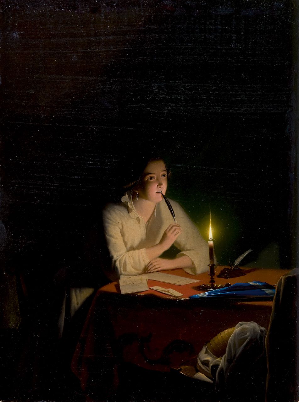 Rosierse J.  | Johannes Rosierse, The love letter, oil on panel 31.4 x 23.4 cm, signed u.l.