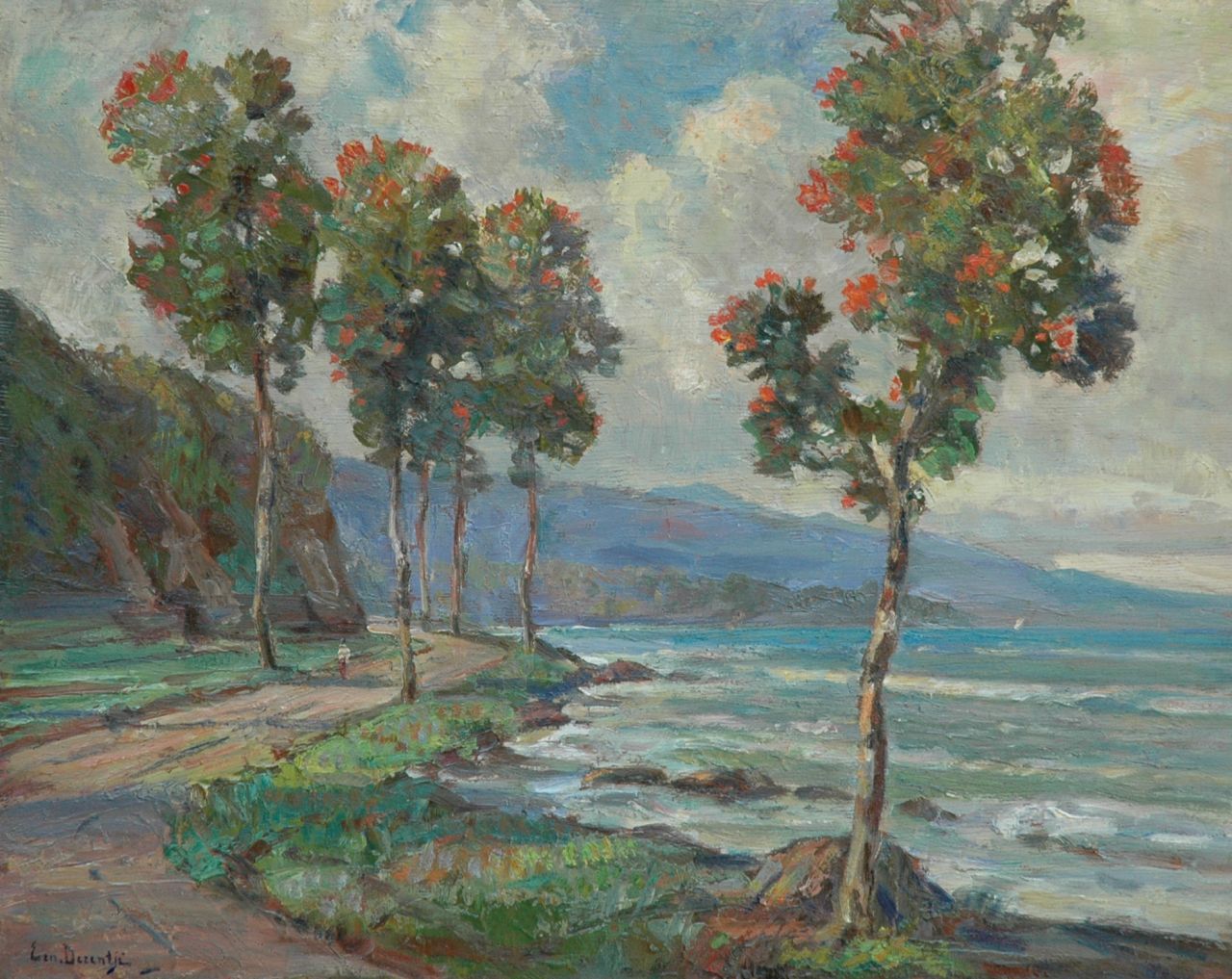 Dezentjé E.  | Ernest Dezentjé, Trees at the Indonesian coast, oil on panel 48.0 x 60.1 cm, signed l.l.