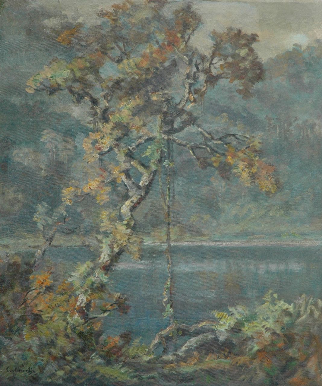 Dezentjé E.  | Ernest Dezentjé, A lake near Bandung, Indonesia, oil on canvas 70.0 x 59.9 cm, signed l.l.