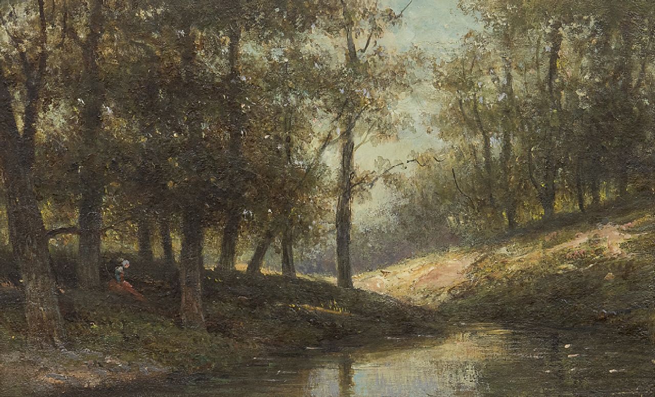 Johannes Pieter van Wisselingh | By the forest stream, oil on panel, 14.5 x 23.4 cm