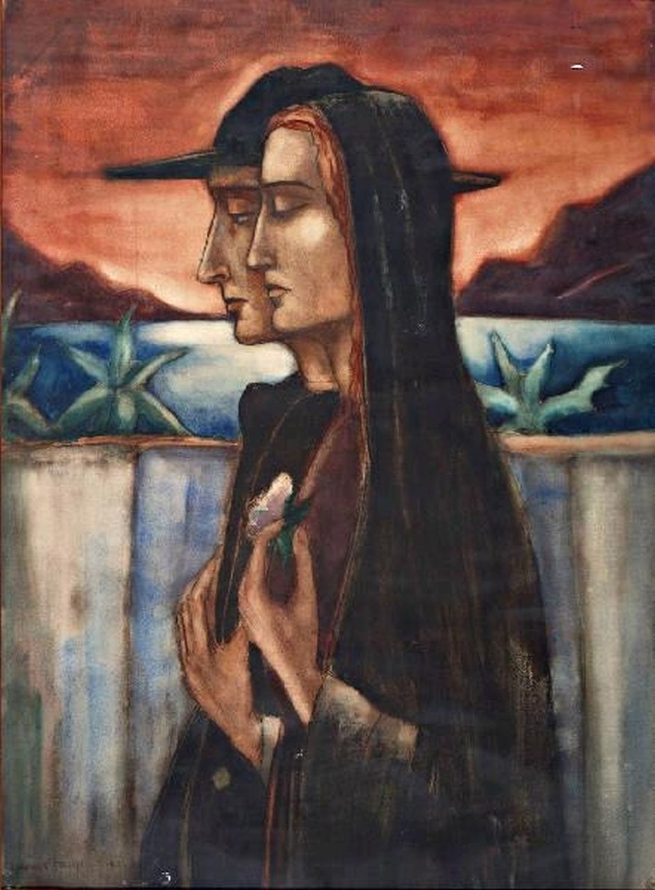 Schelfhout L.  | Lodewijk Schelfhout, Woman and man, Corsica, chalk and watercolour on paper 93.4 x 68.6 cm, signed l.l. and dated 1922