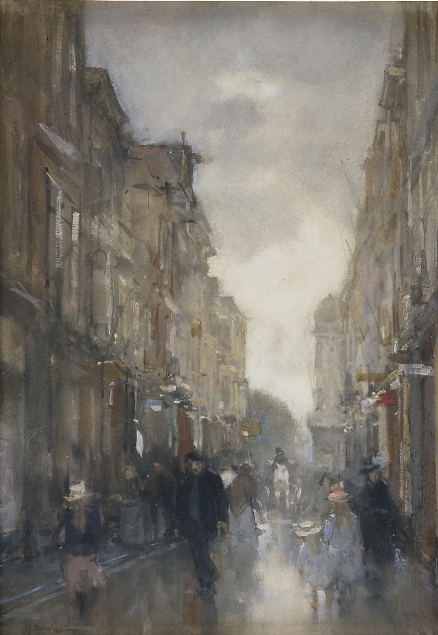 Arntzenius P.F.N.J.  | Pieter Florentius Nicolaas Jacobus 'Floris' Arntzenius, The Spuistraat, The Hague, chalk, watercolour and gouache on paper 40.6 x 28.6 cm, signed l.l.