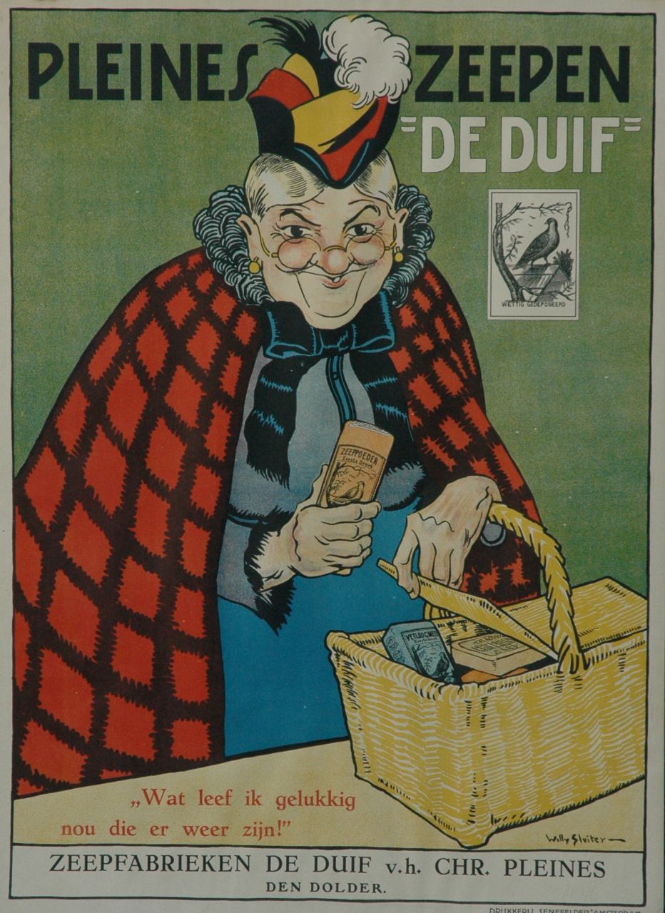 Sluiter J.W.  | Jan Willem 'Willy' Sluiter, Poster Pleines soap 'De Duif', colour lithograph poster (on canvas) 95.7 x 69.1 cm, signed l.r. on the stone