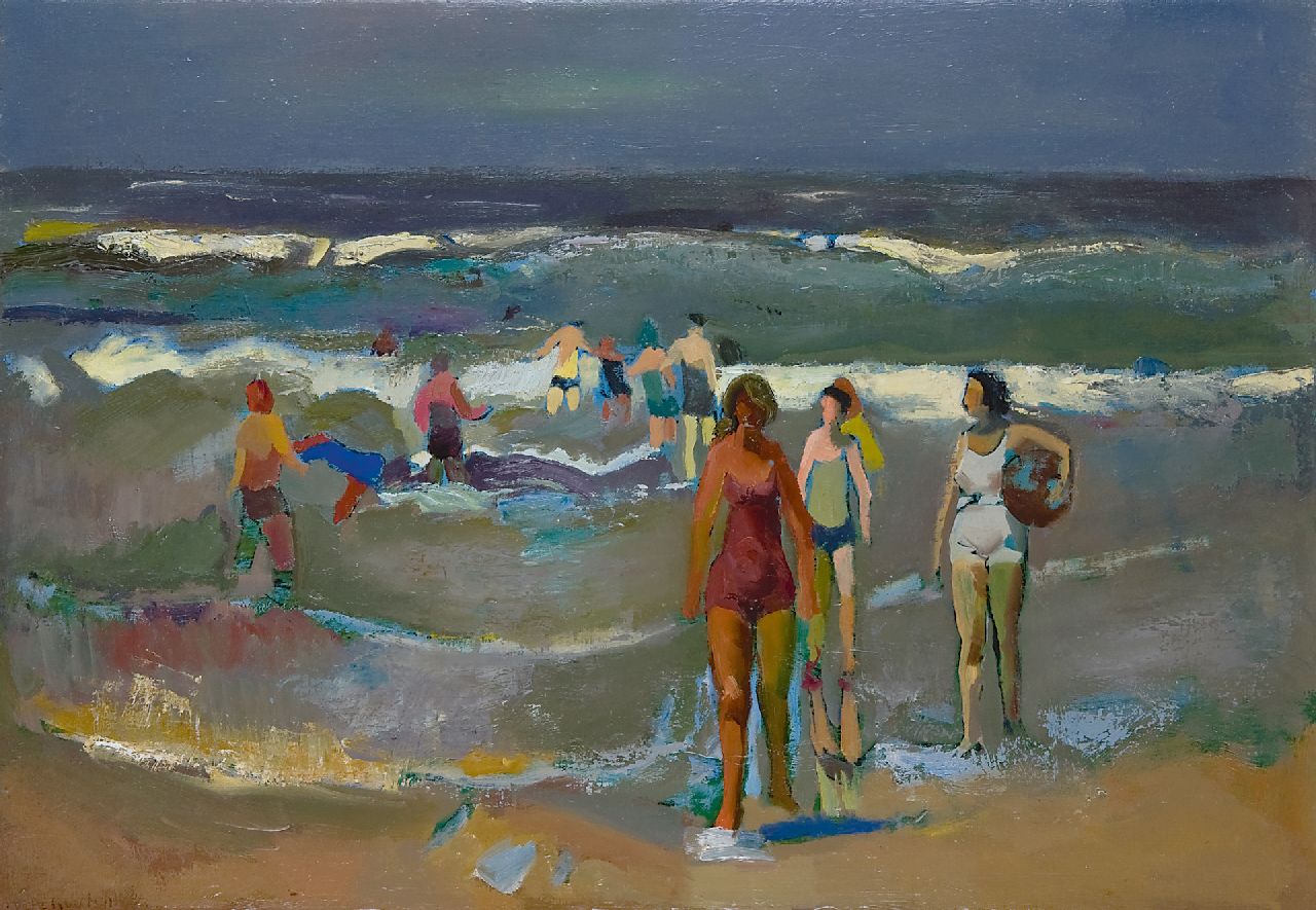 Kuijten H.J.  | Henricus Johannes 'Harrie' Kuijten | Paintings offered for sale | Figures on a beach, oil on canvas 44.4 x 64.8 cm, signed l.l.