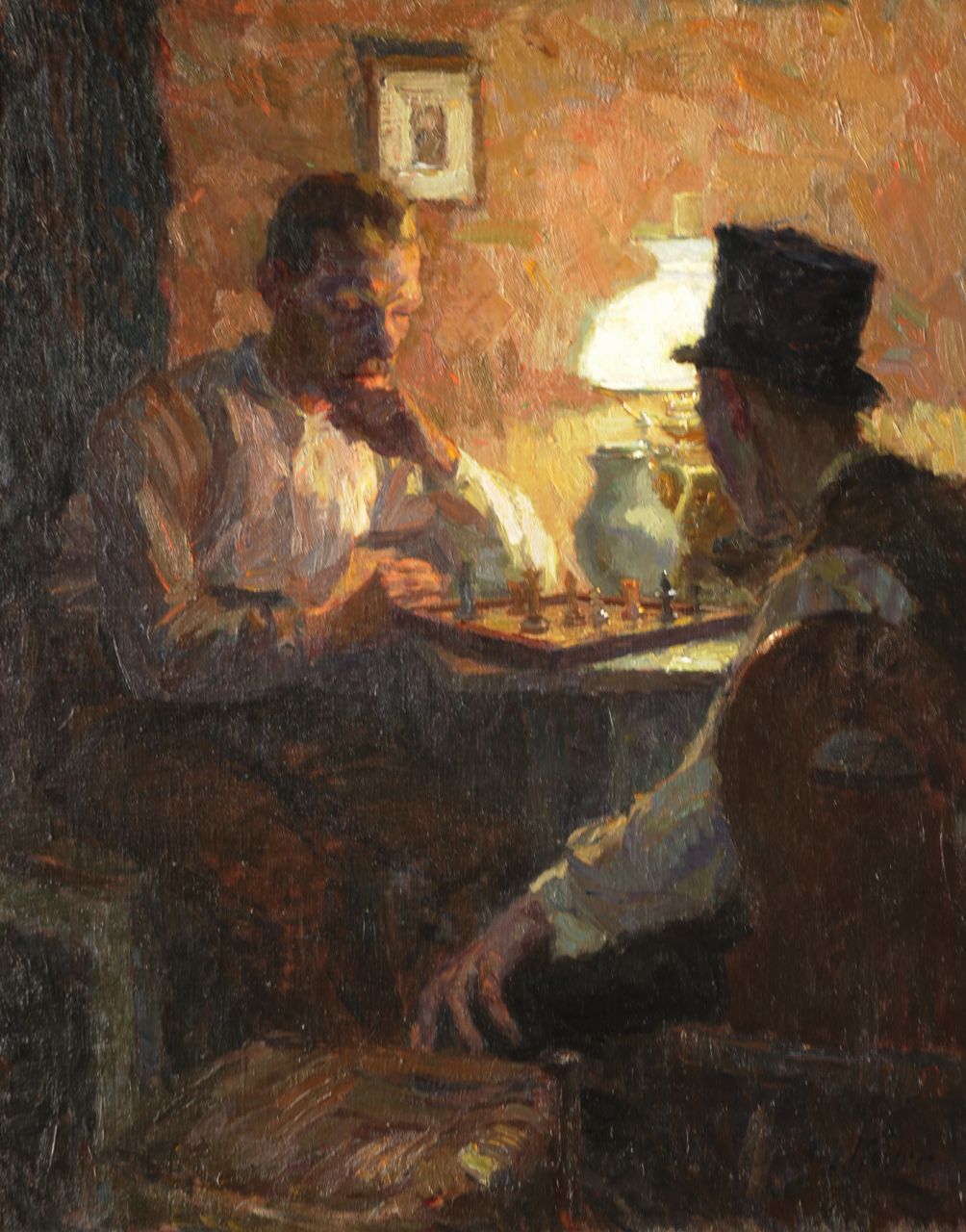 Köhler A.  | August Köhler, Men playing chess, oil on canvas 84.5 x 67.0 cm, signed l.r.
