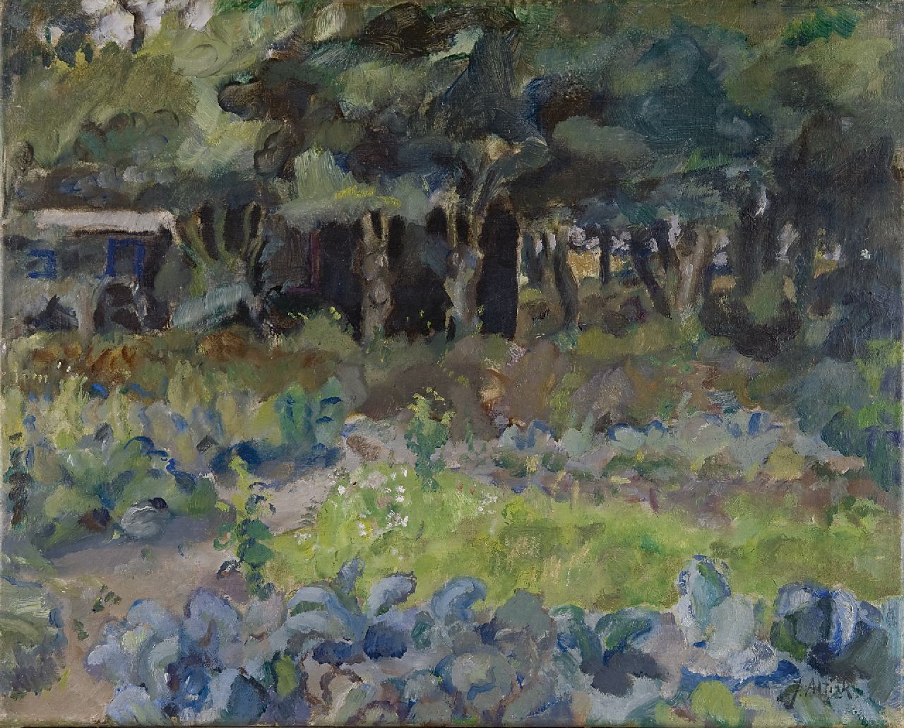 Altink J.  | Jan Altink, A kitchen garden with a shed, oil on canvas 41.5 x 52.4 cm, signed l.r.