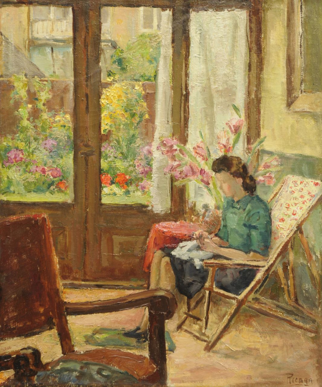 Reeman S.  | Simon Reeman, Woman in interior, oil on canvas 60.0 x 50.6 cm, signed l.r.