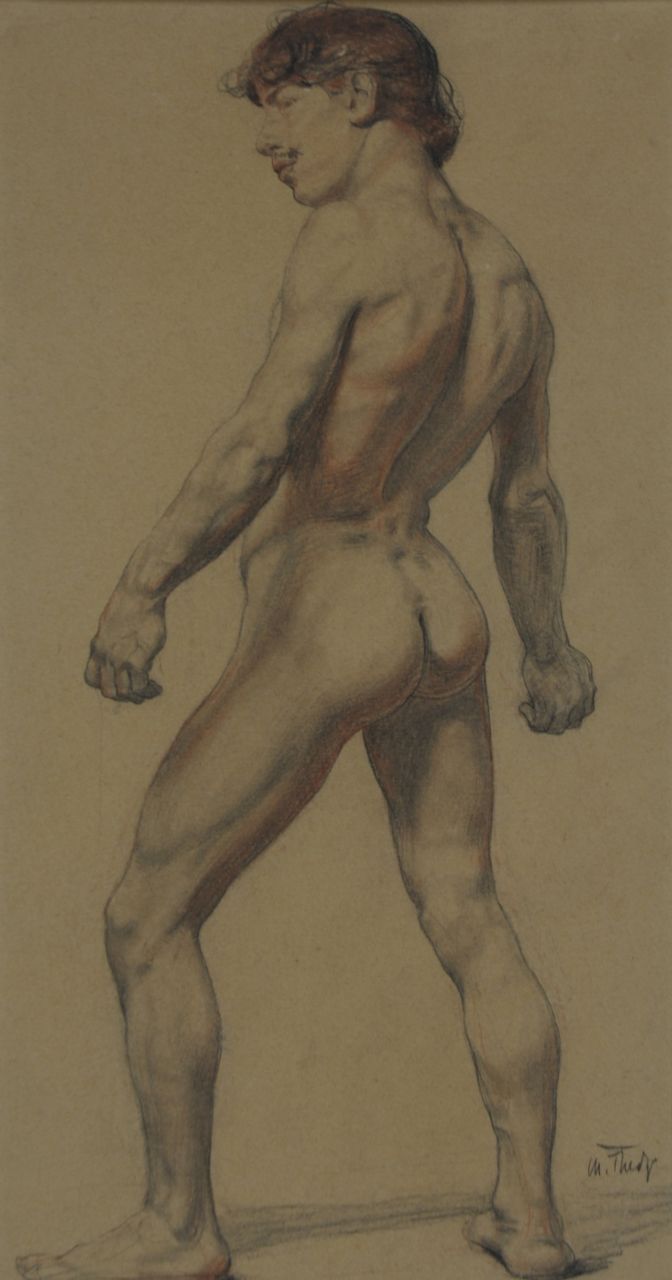 Thedy M.E.G.  | Maximilian Eduard Gallus 'Max' Thedy | Watercolours and drawings offered for sale | An academy study, charcoal and chalk on paper 32.8 x 17.5 cm, signed l.r.