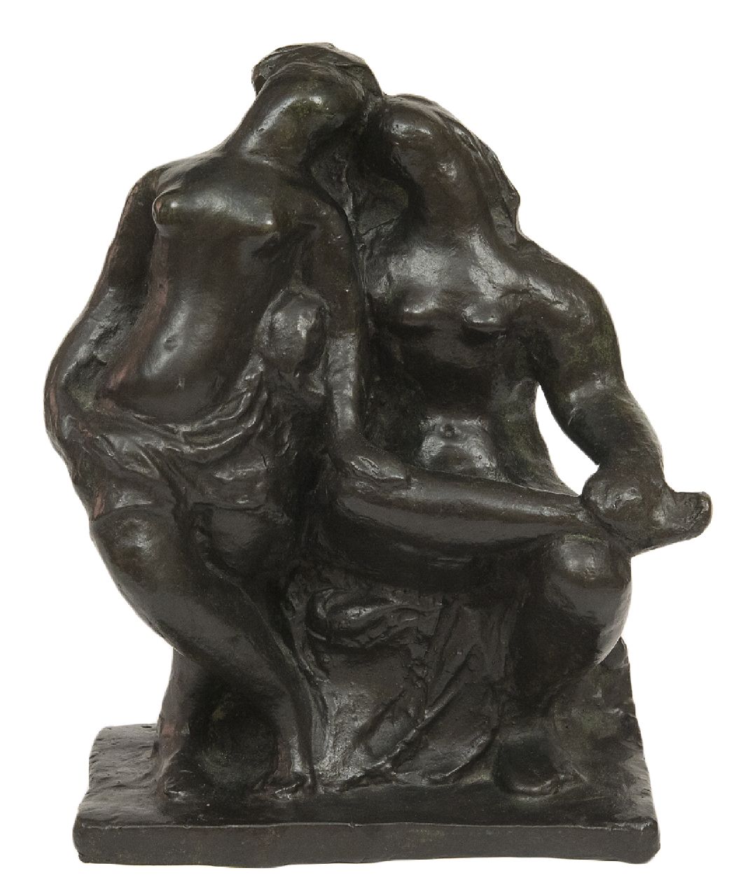 Pallandt Ch.D. van | Charlotte Dorothée van Pallandt | Sculptures and objects offered for sale | Two girlfriends, bronze 21.9 x 18.6 cm, signed on the side of the base and executed ca. 1941