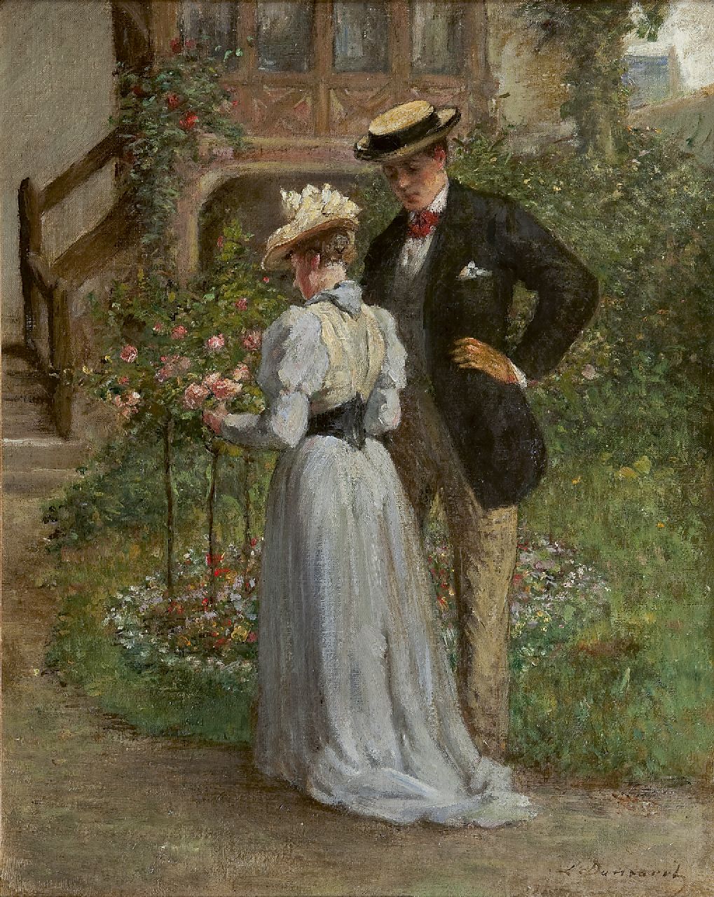 Dansaert L.M.C.  | Léon Marie Constant Dansaert, In the rose garden, oil on canvas 40.9 x 33.1 cm, signed l.r.