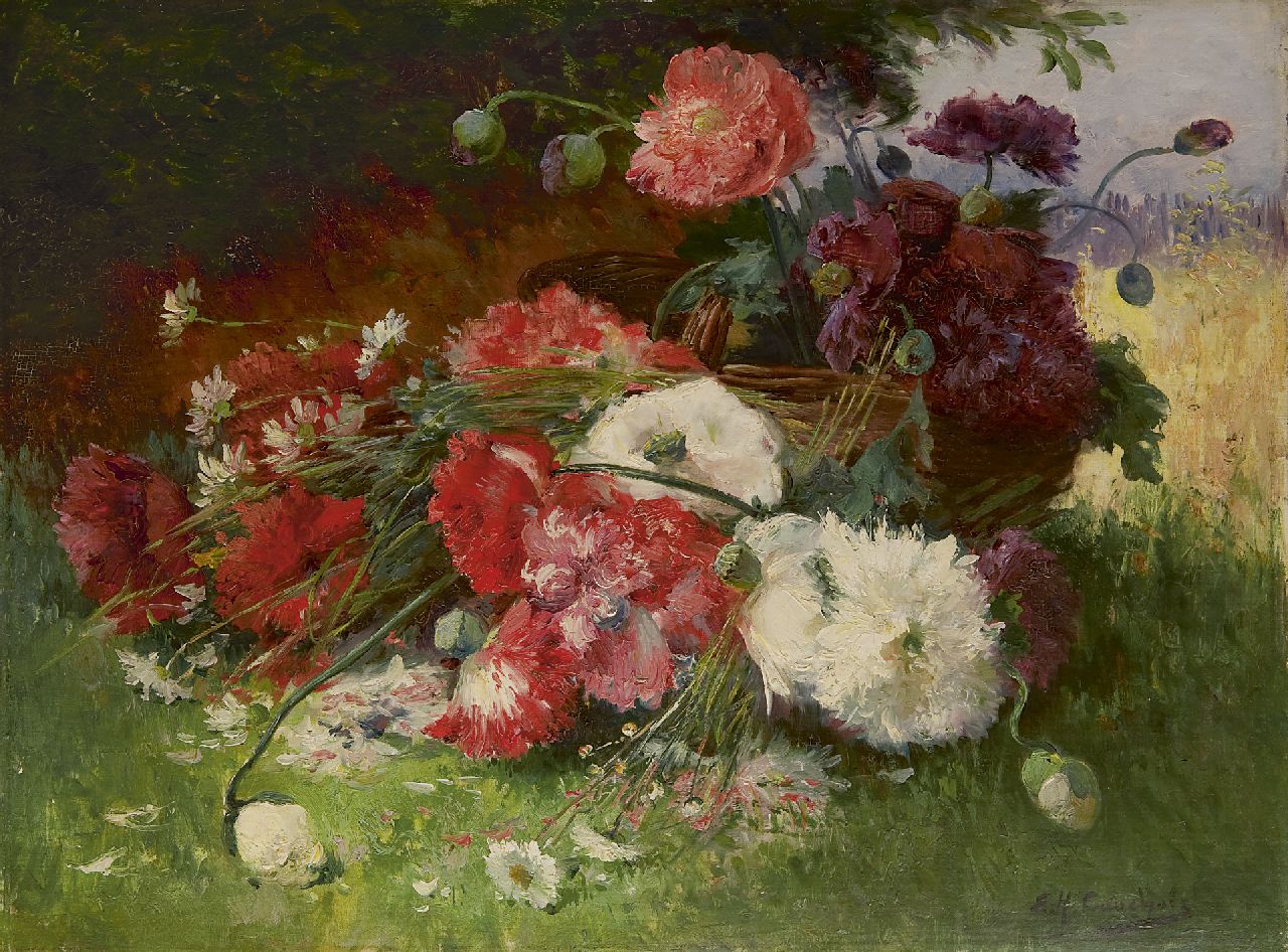 Cauchois E.H.  | Eugène-Henri Cauchois | Paintings offered for sale | A flower still life with poppies and daisies, oil on canvas 60.4 x 81.3 cm, signed l.r.