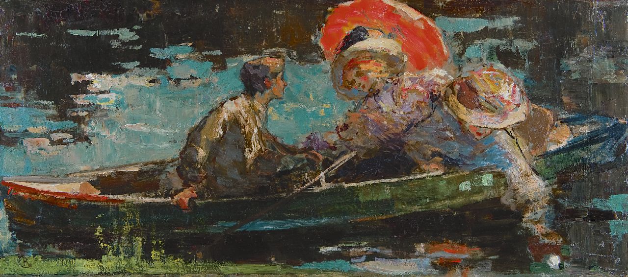 Graafland R.A.A.J.  | Robert Archibald Antonius Joan 'Rob' Graafland, Figures in a boat, oil on canvas 45.1 x 101.0 cm, signed l.l. with monogram