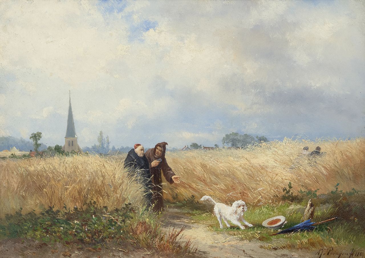 Prooijen A.J. van | Albert Jurardus van Prooijen, The interrupted courtship, oil on panel 34.8 x 49.4 cm, signed l.r. and dated 1884