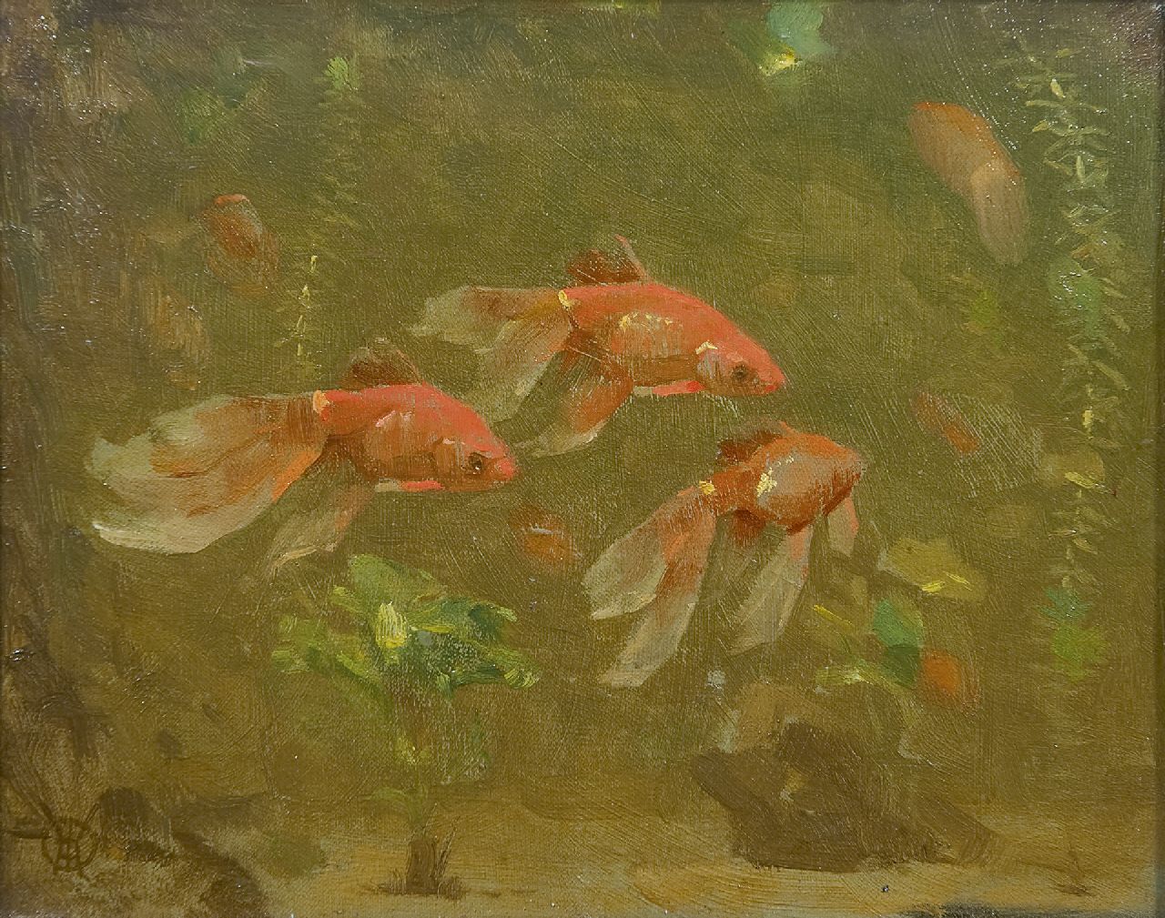 Dijsselhof G.W.  | Gerrit Willem Dijsselhof, Veiltails, oil on canvas 17.6 x 22.0 cm, signed l.l.