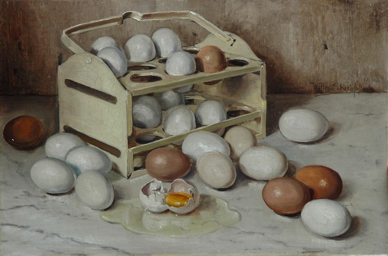 Roelofs jr. W.E.  | Willem Elisa Roelofs jr., Egg rack, oil on painter's board 30.1 x 44.9 cm, signed r.c.