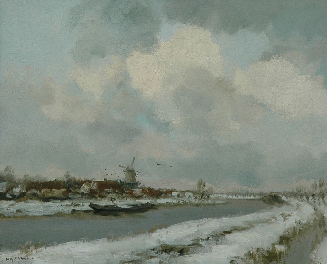 Jansen W.G.F.  | 'Willem' George Frederik Jansen, A polder landscape in winter, oil on canvas 50.0 x 60.2 cm, signed l.l.