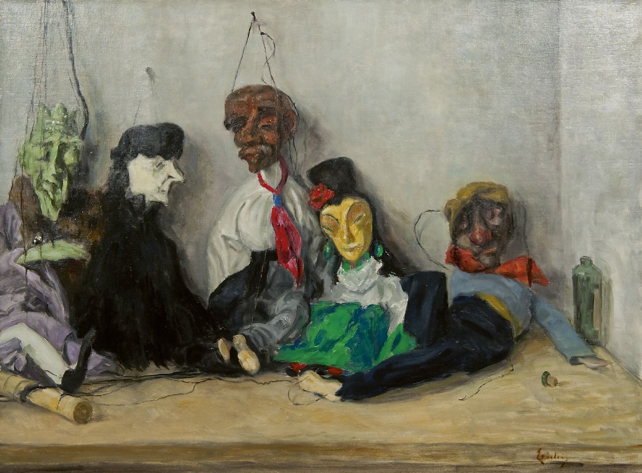 Erkelens P.C.  | Paulus Casper Erkelens, A still life with marionets, oil on canvas 61.6 x 81.8 cm, signed l.r.