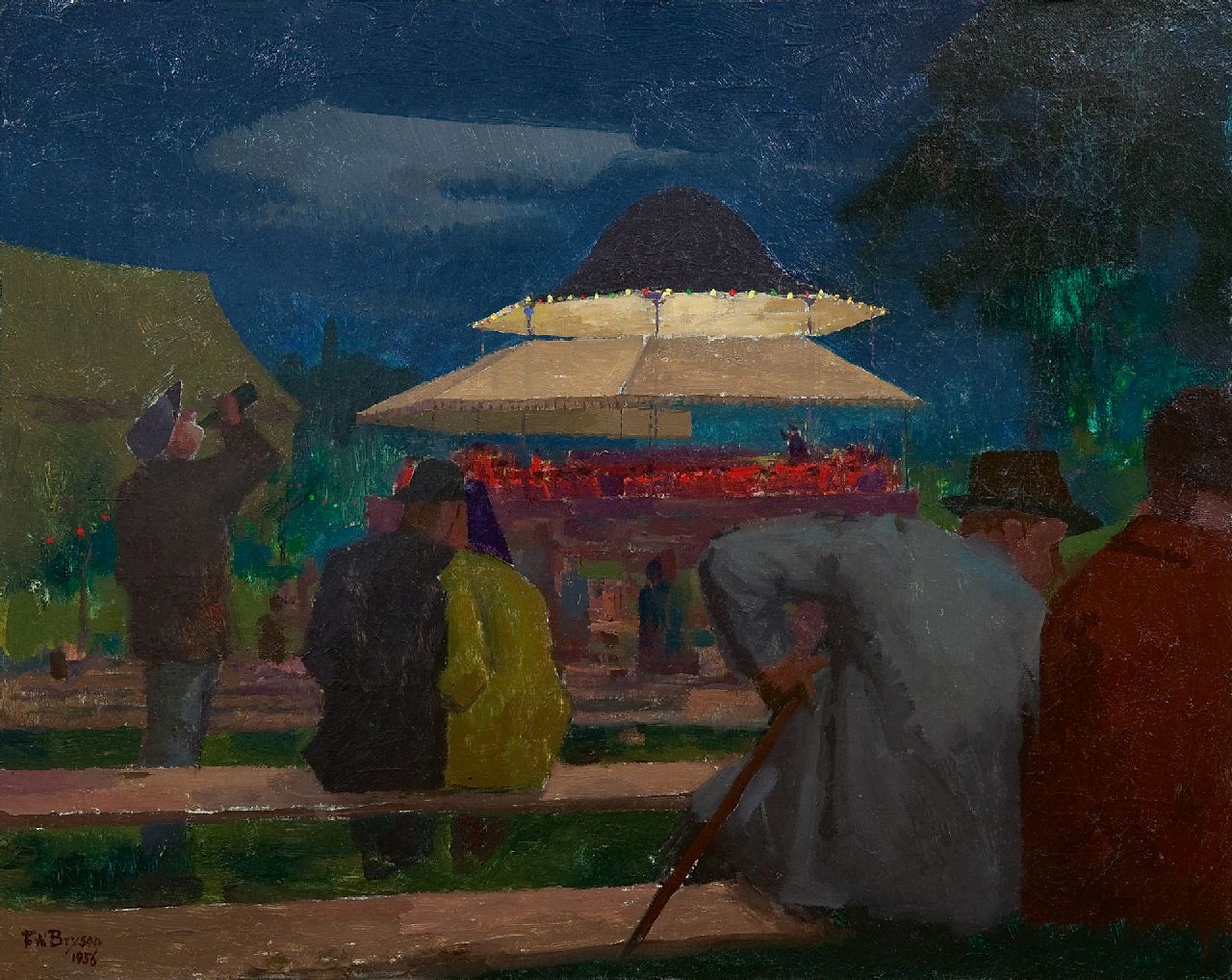 Bryson F.W.  | Bryson | Paintings offered for sale | Outdoor concert at night, oil on canvas 40.5 x 50.8 cm, signed l.l. and dated 1956