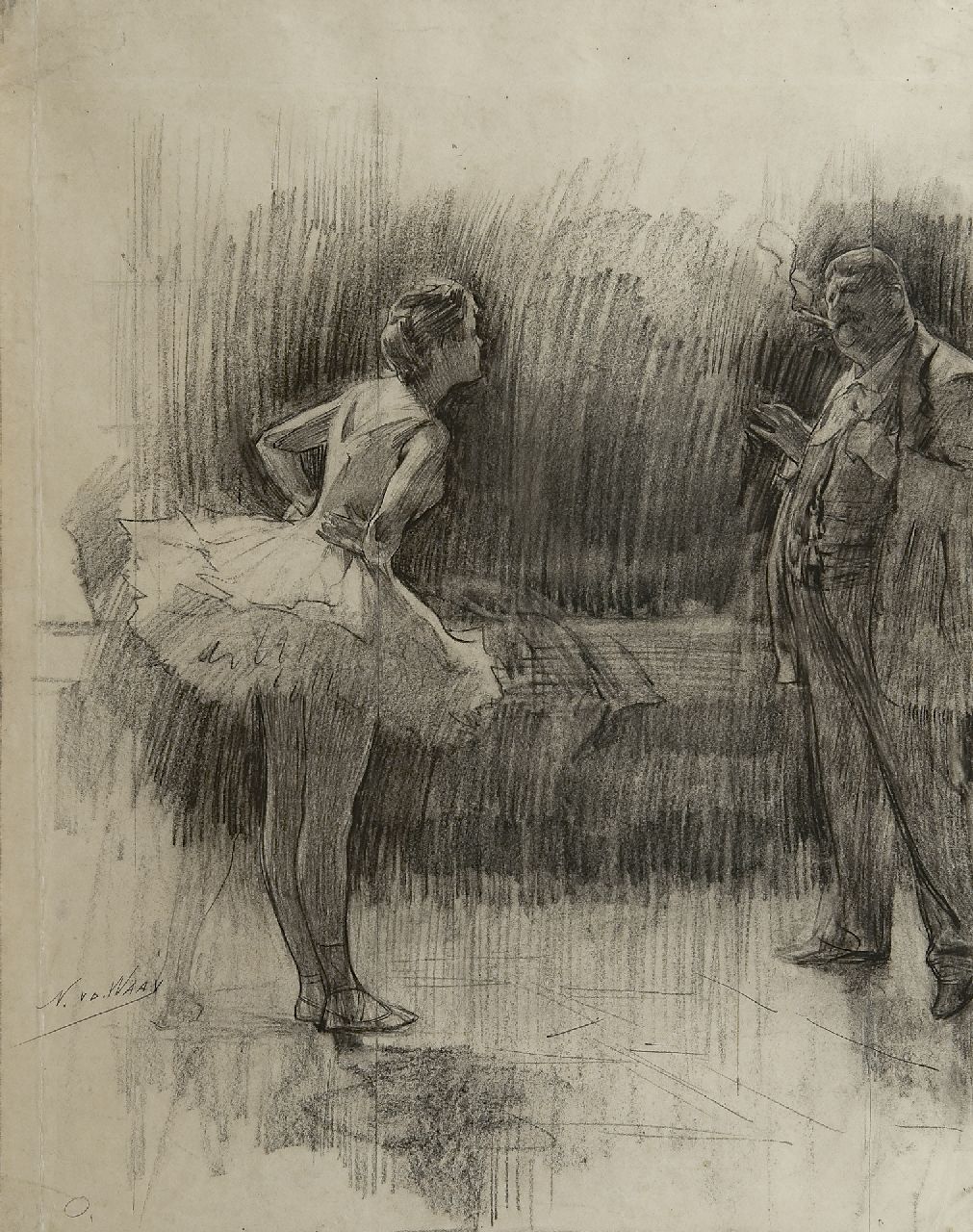 Waay N. van der | Nicolaas van der Waay, The ballerina, black chalk on paper 54.7 x 42.5 cm, signed l.l.