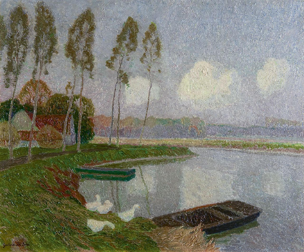 Smet G. de | Gustave de Smet, Along the river Leie, near Sint-Martens-Latem, oil on canvas 50.5 x 60.9 cm, signed l.l. and executed ca. 1913-1914