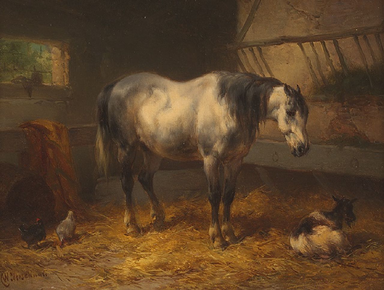 Verschuur W.  | Wouterus Verschuur, A resting horse in a stable, oil on panel 15.1 x 20.5 cm, signed l.l.