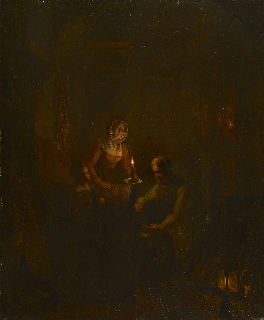 Haanen G.G.  | George Gillis Haanen | Paintings offered for sale | Tapping wine by candlelight, oil on panel 58.1 x 47.7 cm, signed l.r. and dated 1837