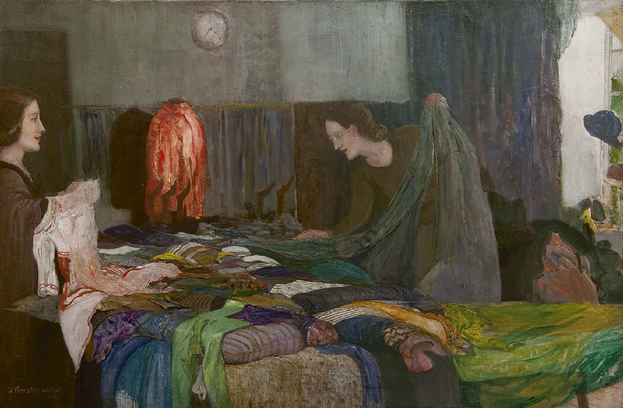 David Forrester Wilson | In the haberdashery, oil on canvas, 50.7 x 76.3 cm, signed l.l. and dated 1943