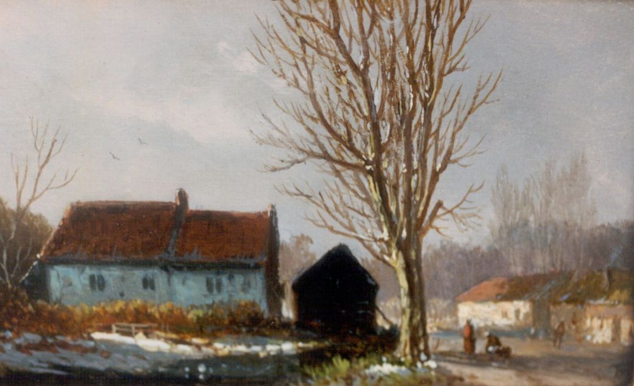 Eversen A.  | Adrianus Eversen, A winter landscape, oil on panel 8.7 x 14.4 cm, signed l.r. with monogram