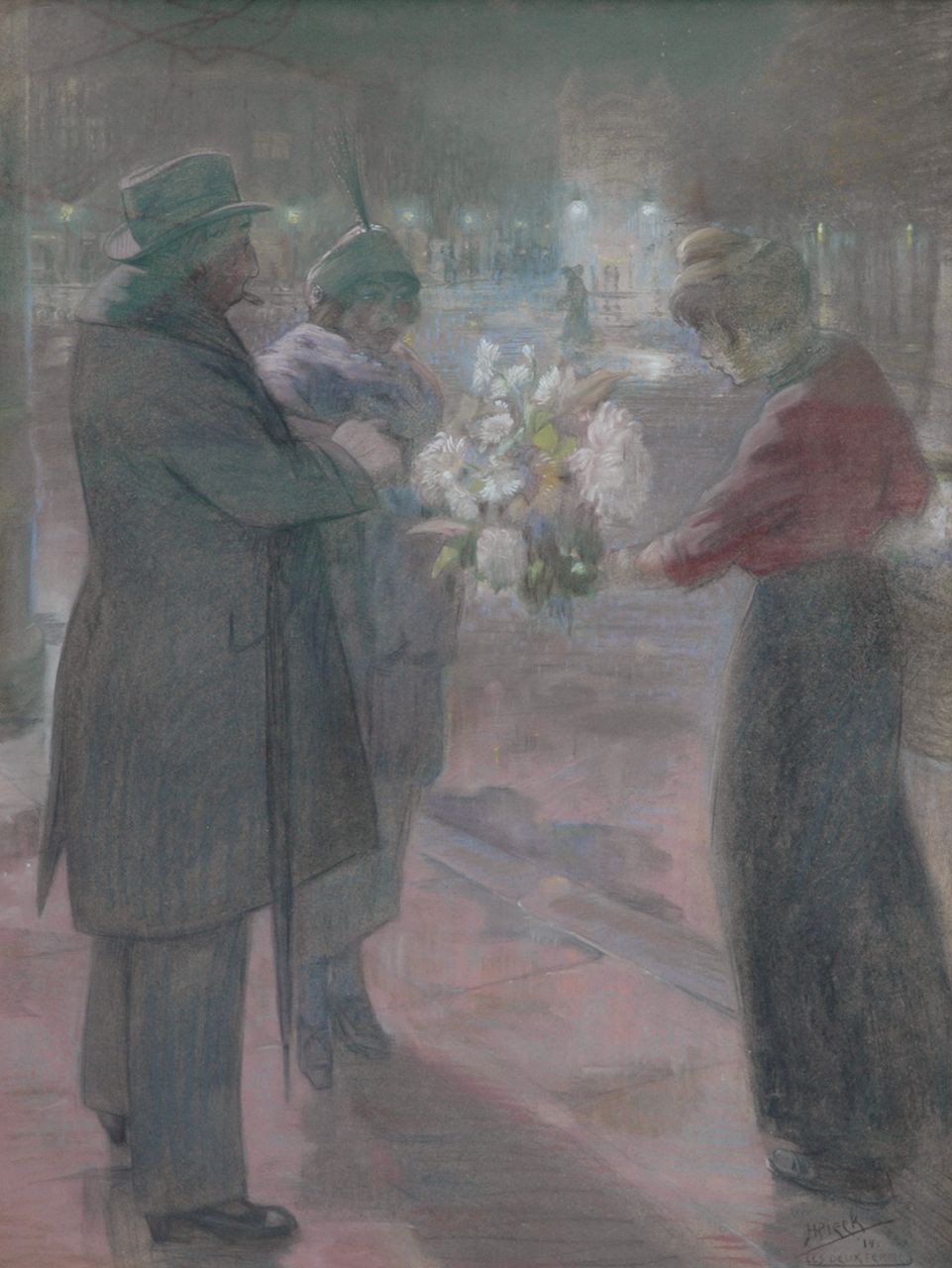 Pieck H.C.  | 'Henri' Christiaan Pieck, The beautiful flower seller, pastel on paper 118.0 x 90.0 cm, signed l.r. and dated '14