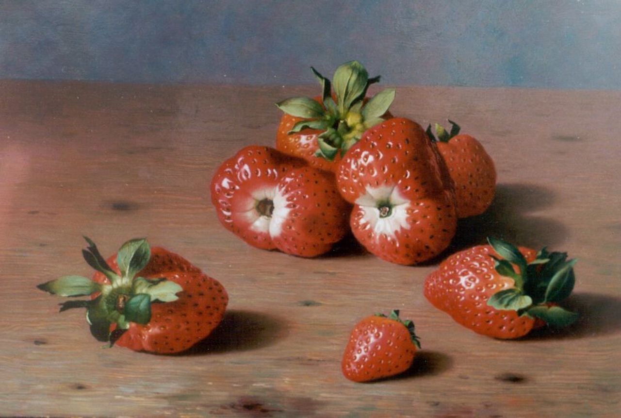 Bubarnik G.  | Gyula Bubarnik, Strawberries, oil on panel 18.0 x 24.0 cm, signed l.r.