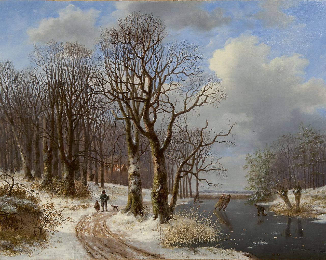 Mirani E.B.G.P.  | 'Everardus' Benedictus Gregorius Pagano Mirani, A winter landscape with skaters and countryfolk, oil on canvas 55.7 x 72.5 cm