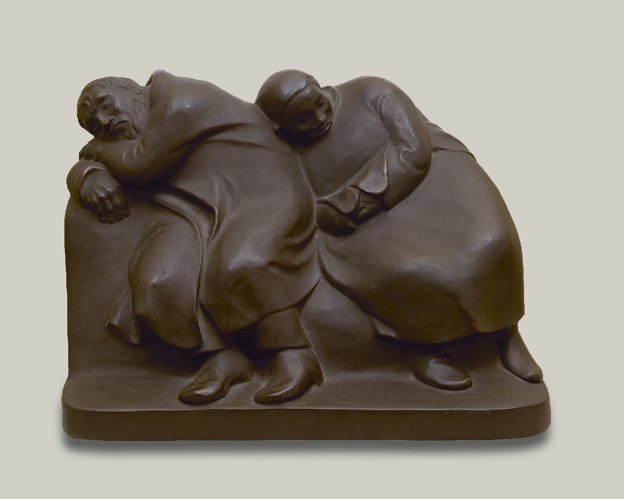 Barlach E.  | Ernst Barlach, Sleepings vagabonds (Sleeping farmer and his wife), Böttger-stoneware 29.8 x 41.0 cm, signed with signature stamp on the side and executed 1956