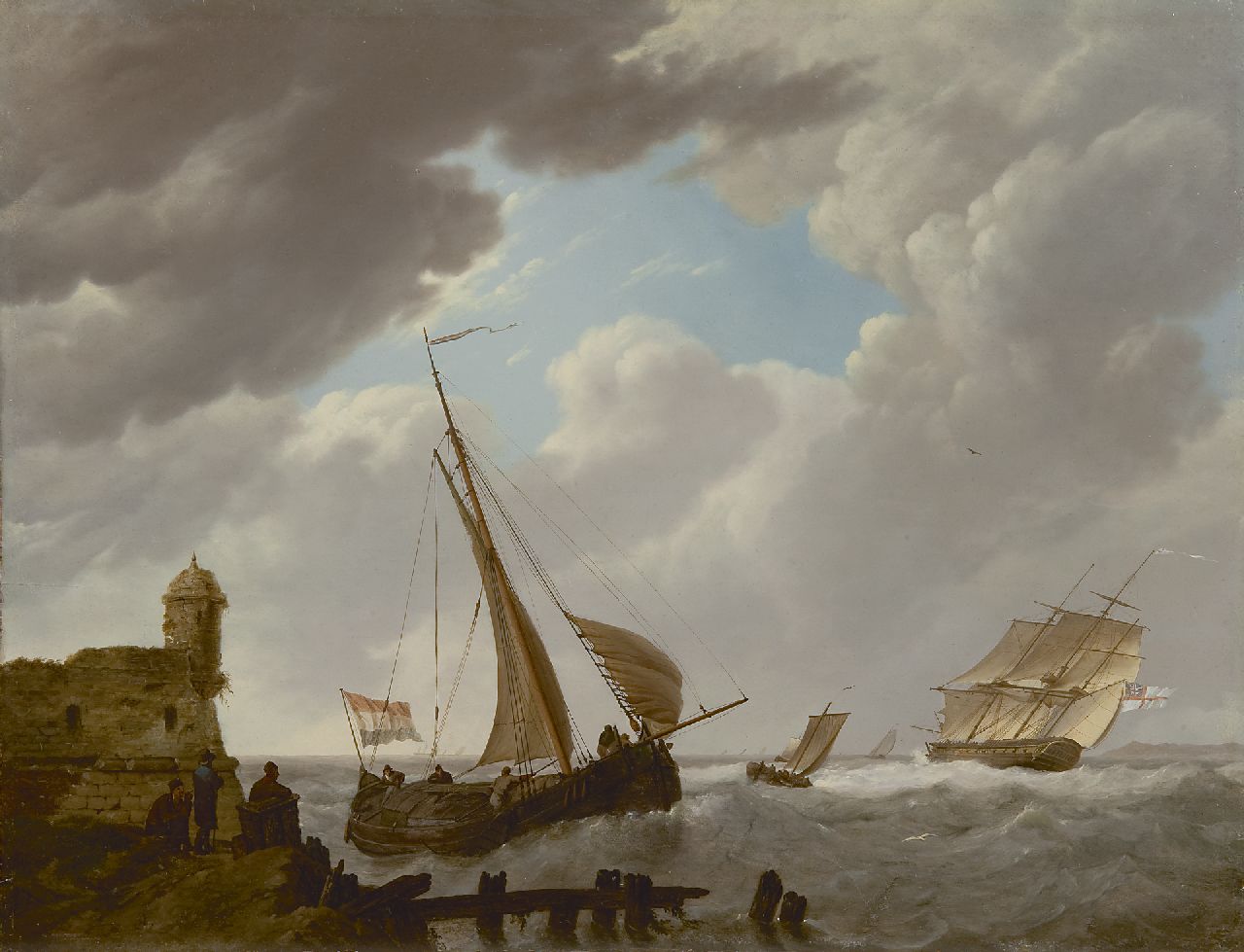 Koekkoek J.H.  | Johannes Hermanus Koekkoek, Sailing ships off the coast of Zeeland, oil on panel 36.0 x 47.0 cm, signed l.c.