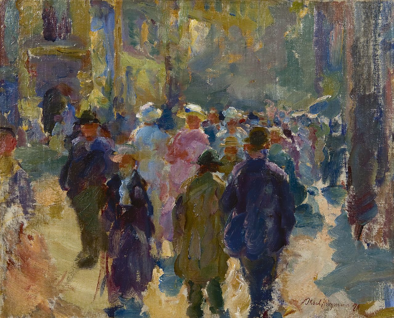 Aksel Jørgensen | Pedestrians in Vimmelskaftet, Copenhagen, oil on canvas, 41.8 x 52.1 cm, signed l.r. and dated '20