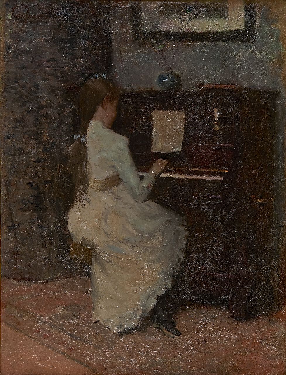 Jansen F.J.  | Frederik Johannes 'Frits' Jansen, The pianist, oil on canvas 66.0 x 50.2 cm, signed u.l.