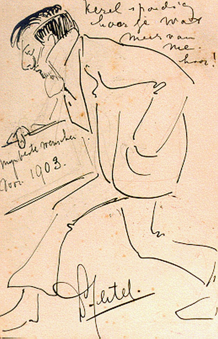 Gestel L.  | Leendert 'Leo' Gestel, The season's greetings 1903, pen and pencil on paper 14.0 x 9.0 cm, signed l.c.