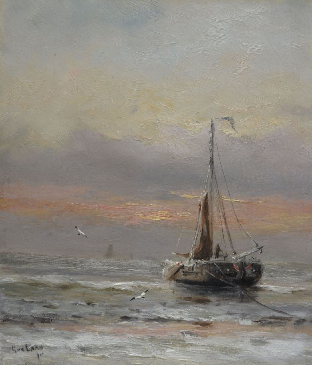 Laan G. van der | Gerard van der Laan,  Winter at the beach, oil on painter's board 19.3 x 16.9 cm, signed l.l.