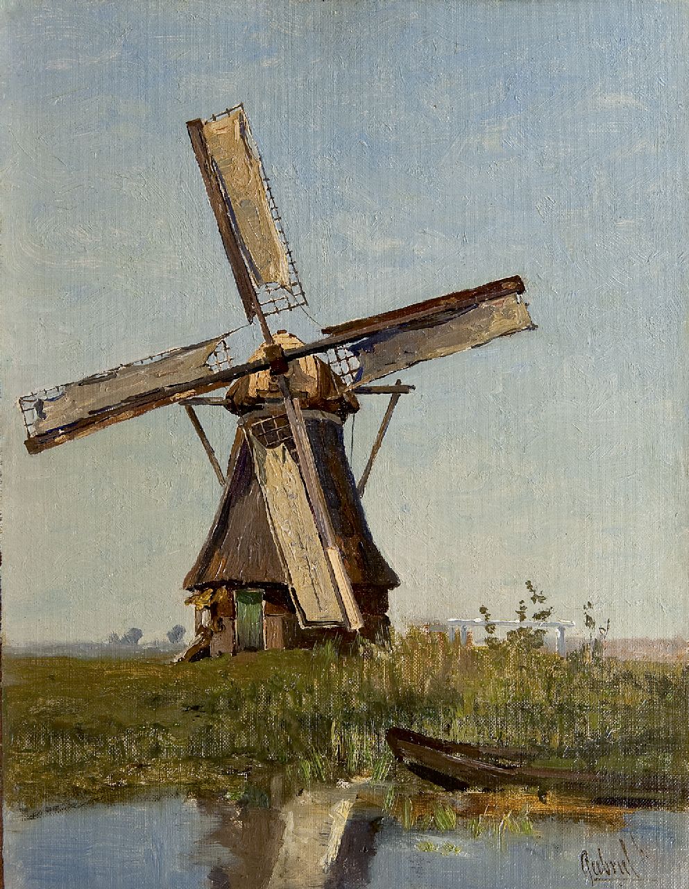 Gabriel P.J.C.  | Paul Joseph Constantin 'Constan(t)' Gabriel, The windmill, oil on canvas laid down on panel 39.0 x 30.1 cm, signed l.r.