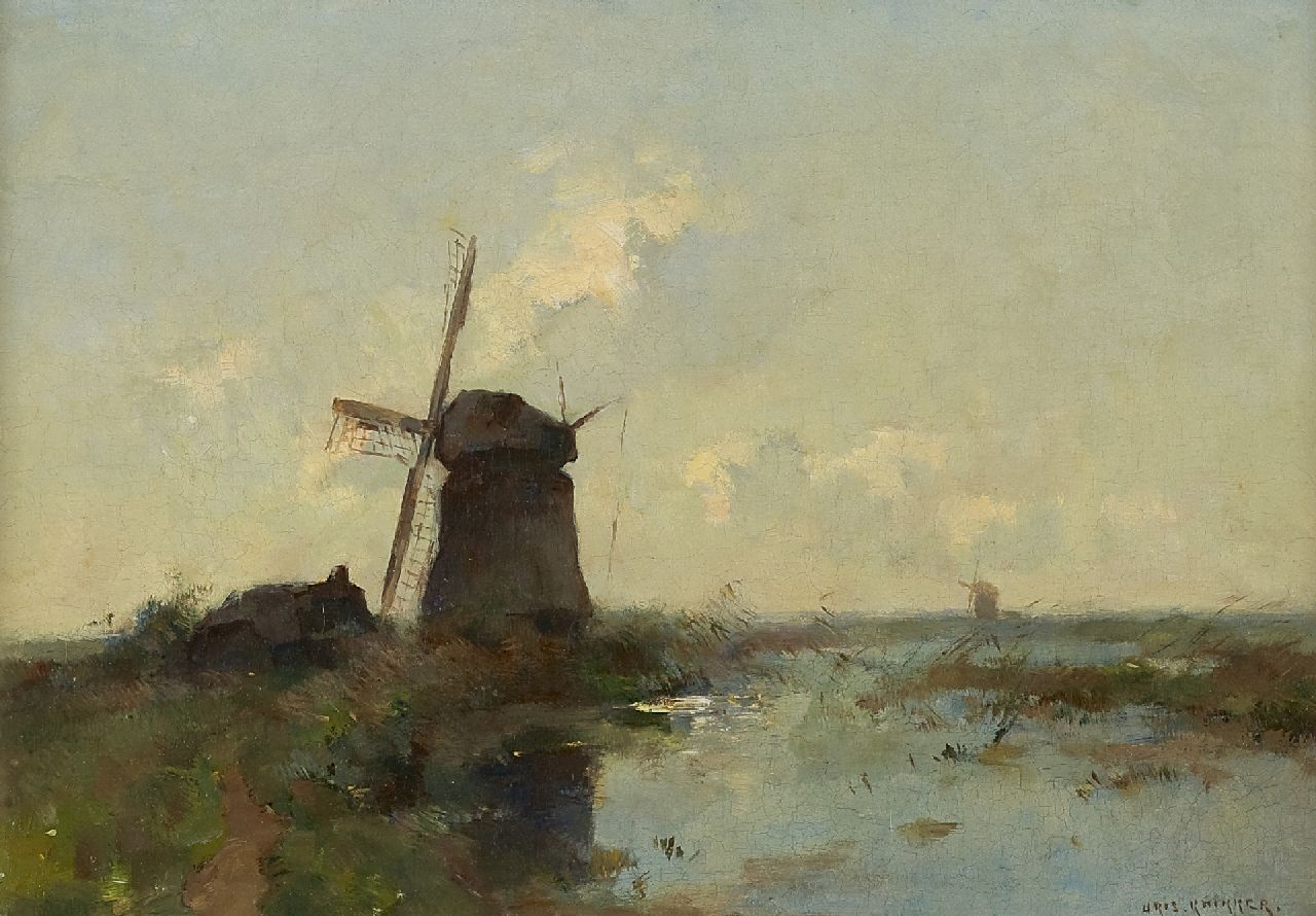 Knikker A.  | Aris Knikker, Mills in the polder, oil on canvas 30.0 x 43.0 cm, signed l.r.