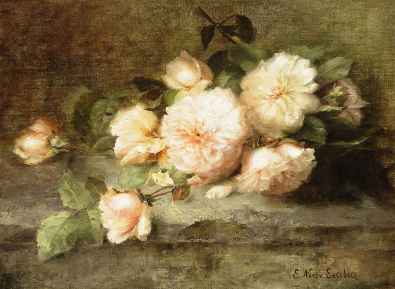 Nees von Esenbeck E.  | Elise Nees von Esenbeck, Stillife with roses, oil on canvas 43.2 x 58.9 cm, signed l.r.